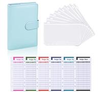 Budget Planner Binder,A6 PU Leather Raccoglitore ad Anelli,con Buste a Cerniera,Compilabile per Budget di Contanti Organizzatore,con 8 Buste e Foglio di Bilancio di Spesa (12 Pezzi) (Blu)