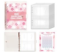 Budget Planner con 100 giorni Challenge, agenda finanziaria A5 con copertina trasparente, meccanismo ad anelli color oro rosa e modelli di risparmio floreale, ideale per famiglie e giovani adulti