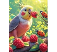 Budgie with Raspberries And Ladybugs Puzzle 1000 Pezzi Raffaello Per Collezionisti Wildlife Pet Cartone Di Alta Qualità Opere Rinascimentali Per Decorazione Ufficio Da Passatempo Qualità Premium 1000