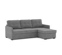 BUDWING Enzo Divano Letto Angolare 4 Posti - Chaise Longue Reversibile, Contenitore Integrato e Schienale Reclinabile - Stile Contemporaneo, Tessuto 100% Poliestere - 230x147x94 cm - Grigio