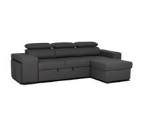 BUDWING John, Divano Letto Angolare Nero - 4 posti - Chaise Longue Reversibile, Poggiatesta Regolabile, 2 Pouf - Similpelle - Stile Moderno - 263cm (L) x 161cm (P) x 96cm (A)