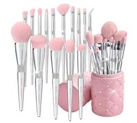 Bueart Design Elegante set di pennelli da trucco ultra morbidi con porta pennelli, set di pennelli da trucco con pennello per fondotinta, cipria, fard, sfumatura contorno, pennello (15 pezzi rosa