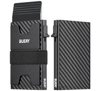 BUEAY Portafoglio sottile in alluminio da uomo, piastra posteriore espandibile resistente, blocco RFID, minimalista, in metallo, può contenere oltre 12 carte e contanti, Fibra di carbonio nera., L*W*H