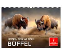 Büffel - Ikonen der Wildnis (Wandkalender 2026 DIN A3 quer), CALVENDO Monatskalender: Eindrucksvoll, mächtig und zugleich friedlich - der Büffel.