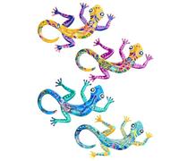 Buerfu Decorazione Murale Metallo Esterno, Set di Sculture da Parete Lucertole Metalliche Gechi, Regalo Colorato Per Casa Giardino Amici Genitori