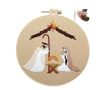 Buerfu Kit da ricamo natalizio Presepe,Kit da ricamo per presepe per adulti | Set da ricamo cristiano,Kit da ricamo cristiano Scena della Natività di Gesù Kit natalizio Decorazioni per adulti Bambini
