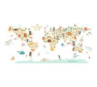 BuerHomie Adesivi Murali Bambini, Mappa del mondo e Animali Stickers Murali Bambini Grande, Decorazioni per la Cameretta dei Bambini Ragazzino o Bimba