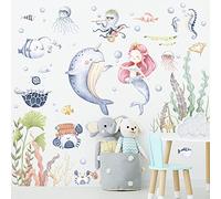 BuerHomie Adesivi Murali Bambini, Principessa Sirene Balena Alga Marina Animali Marini Stickers Murali Bambini Grande, Decorazioni per la Cameretta dei Bambini Ragazzino o Bimba