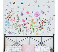 BuerHomie Adesivi Murali Piante Fiori Colorati e Farfallei, Decorazione murale per Soggiorno, Camera da letto