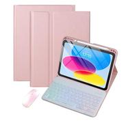 Bueuwe Custodia con Tastiera per iPad A16 11th Generation 2025 And 10th Generation 2022 (11/10.9 inch), Tastiera Bluetooth retroilluminata Staccabile, Mouse con retroilluminazione,Rosa