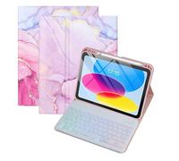 Bueuwe Custodia con Tastiera per iPad A16 11th Generation 2025 And 10th Generation 2022 (11/10.9 inch), Tastiera Bluetooth retroilluminata Staccabile, Custodia a Libro con Porta Penna,Marble Powder