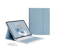 Bueuwe Custodia per tastiera per iPad Pro 13" M5, M4/Air 13"/Pro 12.9 6a 5a 4a 3a generazione, mouse e tastiera Bluetooth wireless magnetica staccabile, sottile, leggera, con portamatite, blu nebbia