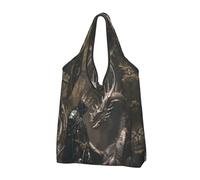 Buewutiry 2 borse grandi da donna, leggere, con cavaliere medievale e drago, riutilizzabili, per la spesa, per lavoro, spiaggia, viaggi, con manici