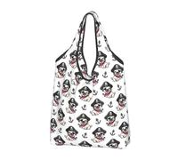 Buewutiry 2 grandi sacchetti da donna riutilizzabili leggeri per cuccioli pirati sacchetti per la spesa pieghevole borse per la spesa sacchetti di stoffa lavoro spiaggia viaggio con