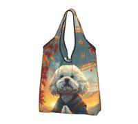 Buewutiry 2 sacchetti grandi da donna leggeri da meditare bichon frisé riutilizzabili pieghevoli borse della spesa per generi alimentari borse di stoffa lavoro spiaggia viaggio con manici