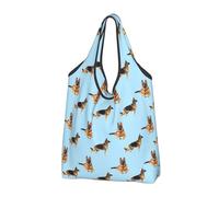 Buewutiry 3 borse grandi da donna, leggere, con pastore tedesco, n. 1015, riutilizzabili, per la spesa, per lavoro, spiaggia, viaggi, con manici