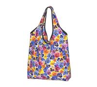 Buewutiry 3 borse grandi da donna, leggere, tricolore con viola del pensiero, riutilizzabili, pieghevoli, per la spesa, per lavoro, spiaggia, viaggi, con manici