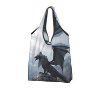 Buewutiry 3 sacchetti grandi da donna leggeri, riutilizzabili, con drago grigio valle, pieghevoli, borse per la spesa per la spesa per la spesa in tessuto, lavoro spiaggia viaggio con manici