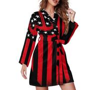 Buewutiry - Accappatoio corto a maniche lunghe da donna - Abito da bagno con cintura bandiera americana nautica, Stile 29, M