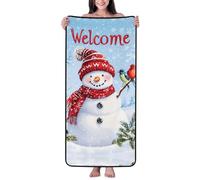 Buewutiry Asciugamani da bagno in cotone per il bagno - Pupazzo di neve di Natale in cappello rosso Asciugamani in microfibra ad asciugatura rapida per teli da bagno per il corpo, asciugamano da