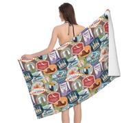 Buewutiry Asciugamano da spiaggia ad asciugatura rapida - Asciugamani da bagno morbidi con motivo a francobolli per il bagno, asciugamani da spiaggia personalizzati a prova di sabbia, asciugamani in