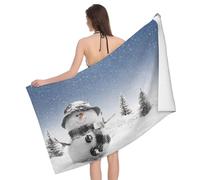 Buewutiry Asciugamano da spiaggia ad asciugatura rapida, con pupazzo di neve e albero di Natale, morbidi asciugamani da bagno per il bagno, teli da mare personalizzati a prova di sabbia, asciugamani