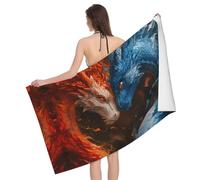 Buewutiry Asciugamano da spiaggia ad asciugatura rapida - Rosso e Blu Fire Dragon F Asciugamani da bagno morbidi per il bagno, Asciugamani da spiaggia personalizzati a prova di sabbia, Asciugamani in