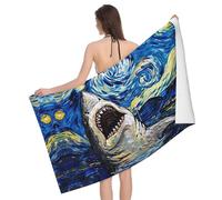 Buewutiry Asciugamano da spiaggia ad asciugatura rapida, stile vintage, con squalo stellato, morbidi asciugamani da bagno per il bagno, teli da spiaggia personalizzati a prova di sabbia, asciugamani