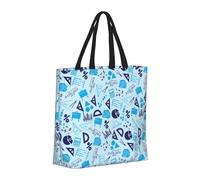 Buewutiry - Borsa a mano da donna grande riutilizzabile con cerniera, borsa da spiaggia da donna, borsa da spiaggia da donna, stampa matematica, righello blu, borsa per mamma