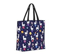 Buewutiry - Borsa a mano riutilizzabile con cerniera, borsa da spiaggia da donna, bella alpaca cielo stellato, pianeta, borsa per mamma, adatta per ospedale,