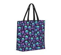 Buewutiry - Borsa a mano riutilizzabile con cerniera, borsa da spiaggia da donna, motivo teschio margherita, gradiente per mamma, adatta per ospedale,