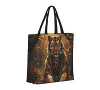 Buewutiry - Borsa a mano riutilizzabile con cerniera, borsa da spiaggia da donna, tigre nella foresta di foglie cadute, borsa per mamma, adatta per l'ospedale