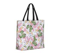 Buewutiry Borsa da donna grande riutilizzabile con cerniera borse da spiaggia per donne gigli e fiori verde rosa per mamma adatta per ospedale spiaggia viaggi shopping