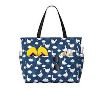 Buewutiry Borsa da spiaggia grande impermeabile e alla sabbia, bella borsa da spiaggia a forma di oca su cielo blu da donna con cerniera