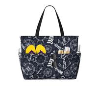 Buewutiry Borsa da spiaggia grande impermeabile e alla sabbia, bella borsa da spiaggia con chiusura a zip, motivo ancora e faro da donna