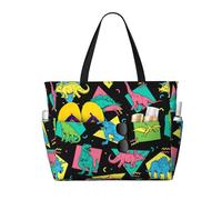 Buewutiry Borsa da spiaggia grande impermeabile e alla sabbia - Borsa a mano carina da donna con cerniera di dinosauro cartone animato