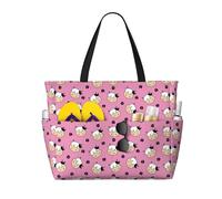 Buewutiry Borsa da spiaggia grande impermeabile e alla sabbia, design carina testa di mucca carina cartone animato rosa carino borsa a mano da donna con cerniera