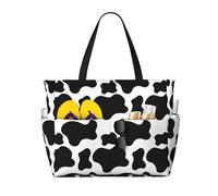 Buewutiry Borsa da spiaggia grande impermeabile e alla sabbia, motivo a pois di mucca carina da donna con cerniera