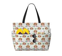 Buewutiry - Borsa da spiaggia grande impermeabile e alla sabbia, motivo cane beagle fiore rosa carino borsa da spiaggia da donna con cerniera