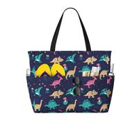 Buewutiry Borsa da spiaggia grande impermeabile e alla sabbia, motivo dinosauro L carino borsa da spiaggia da donna con cerniera
