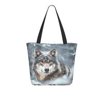 Buewutiry Borsa da viaggio da donna a tracolla leggera a forma di lupo di neve maestoso borsa a mano per infermiere spiaggia borsa grande moda donna con chiusura