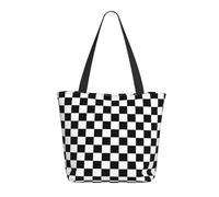 Buewutiry Borsa da viaggio da donna da lavoro leggera a scacchi nero bianco borsa a tracolla per infermiere borsa da spiaggia donna grande moda borsa da donna con cerniera
