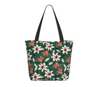 Buewutiry Borsa da viaggio da donna, da lavoro, leggera, con fiori di giglio, verde, borsa a tracolla da infermiera, borsa da spiaggia da donna, alla moda, grande, con cerniera