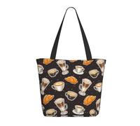 Buewutiry Borsa da viaggio da donna, da lavoro, leggera, con stampa di pane e caffè, borsa a tracolla nera, borsa da infermiera, borsa da spiaggia da donna, alla moda, grande, con cerniera