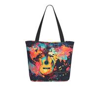 Buewutiry - Borsa da viaggio da donna, leggera, con mappa del mondo, illustrazione di chitarra, borsa da infermiera, borsa da spiaggia da donna, borsa grande e moderna per