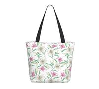 Buewutiry Borsa da viaggio donna di lavoro leggera rosa bianco gigli fiori borsa a tracolla borsa da infermiera borse da spiaggia donna grande borsa da donna moda donna con cerniera