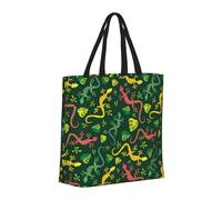 Buewutiry - Borsa grande da donna - Borsa a mano riutilizzabile con cerniera, borsa da spiaggia da donna, borsa da spiaggia da donna, bella lucertola gialla e rosa, borsa per la mamma, adatta