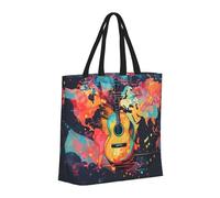 Buewutiry - Borsa grande da donna - Borsa a mano riutilizzabile con cerniera, borsa da spiaggia da donna, mappa del mondo, illustrazione di chitarra, borsa per mamma, adatta per l'ospedale