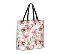 Buewutiry - Borsa grande da donna - Borsa a mano riutilizzabile con cerniera, borse da spiaggia da donna, gigli rosa, fiori, borsa per mamma, adatta per ospedale, spiaggia,