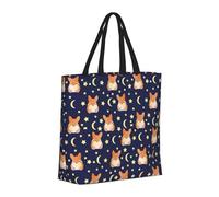 Buewutiry Borsa grande da donna - Borsa riutilizzabile con cerniera, borse da spiaggia per donna, carino cane corgi, divertente borsa luna e stelle per mamma, adatta per ospedale, spiaggia